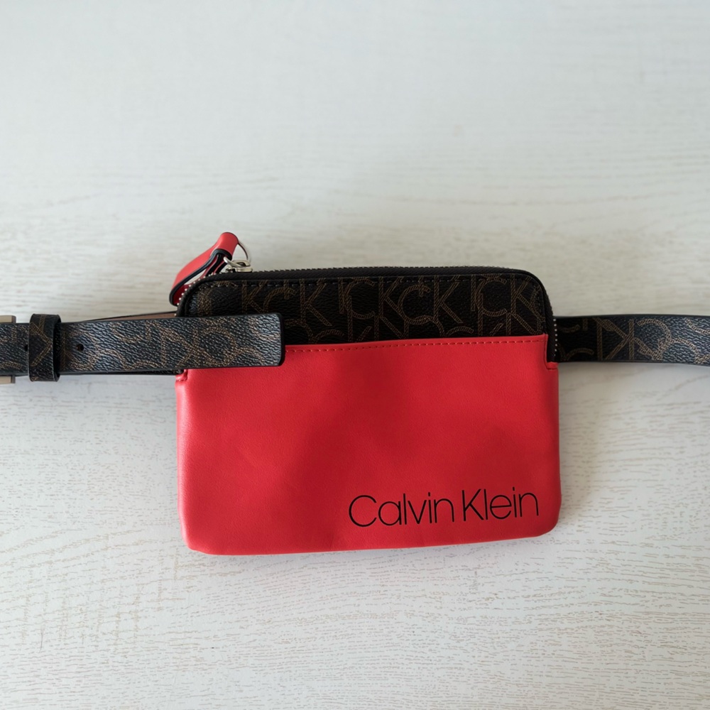 Calvin Klein Red and Brown Belt Bag